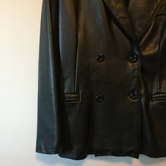 Vintage Canadian Black Genuine Leather Double Breasted Jacket - Picture 6 of 16